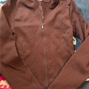 Brown Ribbed Zip-Up Jacket